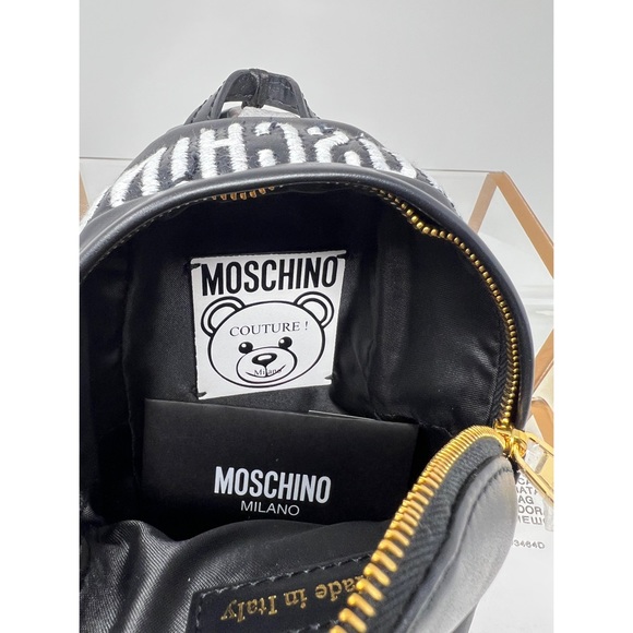 Moschino mini Teddy bear embroidered branded backpack black with gold hardware - Picture 8 of 17